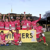 The British Army team celebrates their win at the 2022 Melrose Sevens.