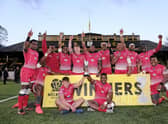 The British Army team celebrates their win at the 2022 Melrose Sevens.