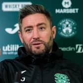 Hibs manager Lee Johnson at his pre-match media conference ahead of facing Hearts on Saturday.  (Photo by Ross Parker / SNS Group)