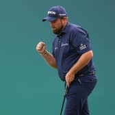Shane Lowry celebrates a birdie putt on the 18th hole in the third round of the BMW PGA Championship at Wentworth. Picture: Richard Heathcote/Getty Images.