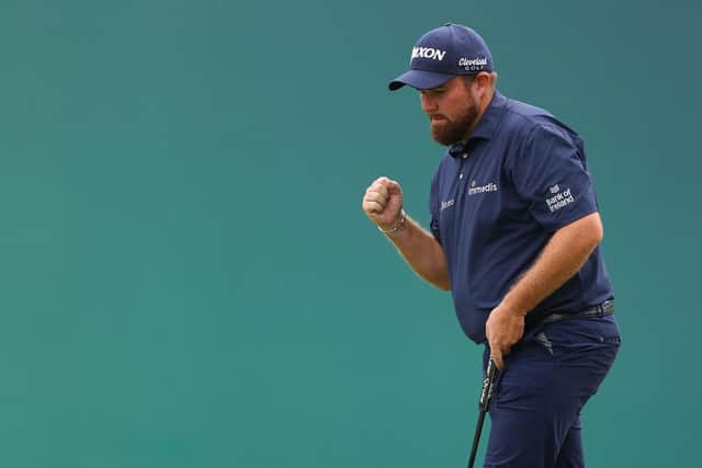 Shane Lowry celebrates a birdie putt on the 18th hole in the third round of the BMW PGA Championship at Wentworth. Picture: Richard Heathcote/Getty Images.