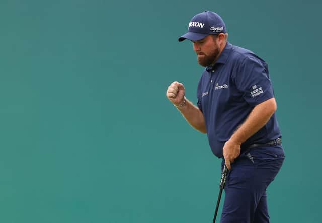 Shane Lowry celebrates a birdie putt on the 18th hole in the third round of the BMW PGA Championship at Wentworth. Picture: Richard Heathcote/Getty Images.