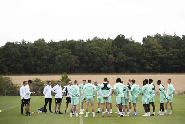 The Hibs coaching staff put team through their paces ahead of Rangers' visit to Easter Road on Saturday.