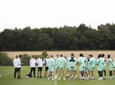 The Hibs coaching staff put team through their paces ahead of Rangers' visit to Easter Road on Saturday.