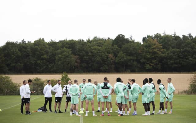 The Hibs coaching staff put team through their paces ahead of Rangers' visit to Easter Road on Saturday.