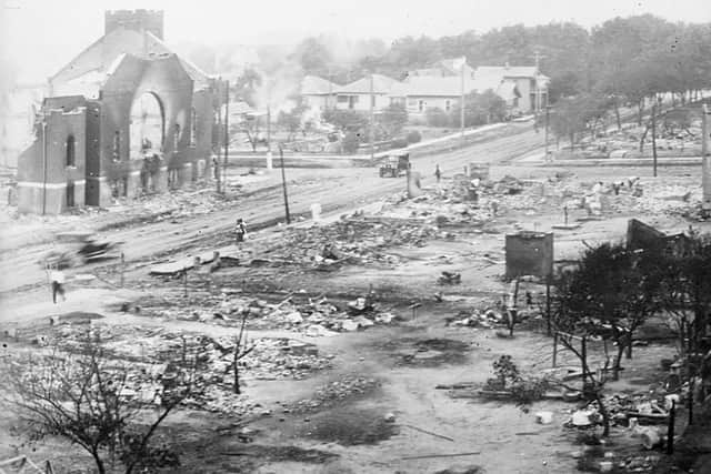 The aftermath of the massacre, which claimed the lives of as many as 300 African Americans and devastated a prosperous black community. Picture: AFP/Library of Congress/Handout