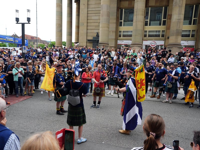 Scotland fans in Stuttgart ahead of their Euro 2024 group A game against Hungary this evening.