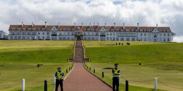 Police Scotland officers outside Turnberry's hotel during Mr Trump's visit in May 2023. Picture: Robert Perry/Getty