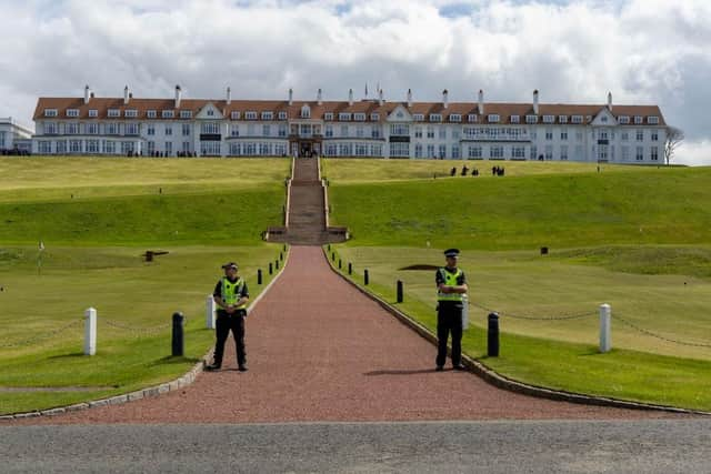 Police Scotland officers outside Turnberry's hotel during Mr Trump's visit in May 2023. Picture: Robert Perry/Getty