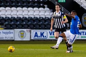 Alfredo Morelos pounces on an error by St Mirren captain Joe Shaughnessy to put Rangers 2-0 up. (Photo by Alan Harvey / SNS Group)