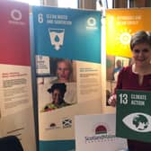 First Minister Nicola Sturgeon at the pop-up Scotland Malawi Partnership exhibition at the Scottish Parliament