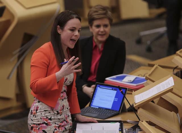 Scotland's First Minister Nicola Sturgeon (right) and Finance Secretary Kate Forbes as she delivers the Scottish Budget to the Scottish Parliament, Edinburgh.
