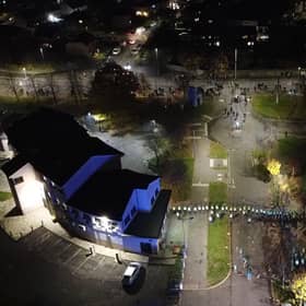 Police Scotland officers standing in a line in the Niddrie area of Edinburgh where around 100 young people clashed with riot police, with fireworks being thrown directly at officers