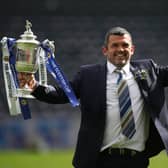 St Johnstone manager Callum Davidson celebrates with the Scottish Cup after his team's 1-0 win over Hibernian in the final at Hampden. (Photo by Ian MacNicol/Getty Images)