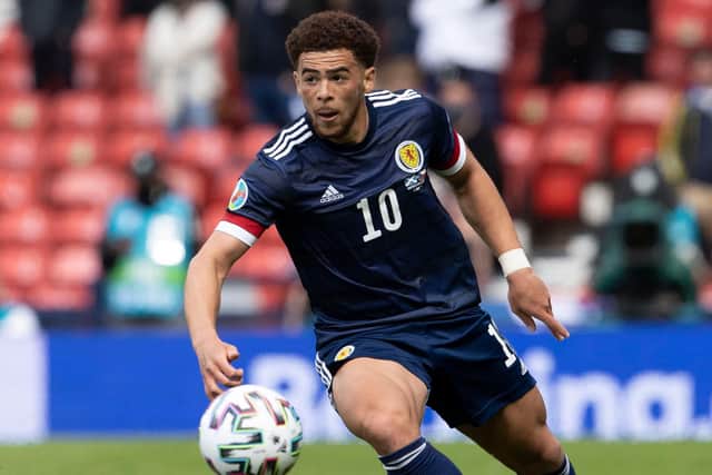 Che Adams in action against the Czechs in the Euro 2020 with the second-half outing of huge significance through seeing the striker become the first non-white player to feature for Scotland in a major finals. (Photo by Alan Harvey / SNS Group)
