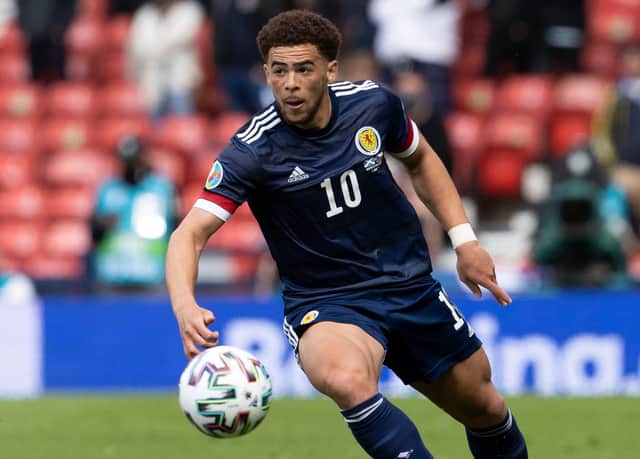 Che Adams in action against the Czechs in the Euro 2020 with the second-half outing of huge significance through seeing the striker become the first non-white player to feature for Scotland in a major finals. (Photo by Alan Harvey / SNS Group)