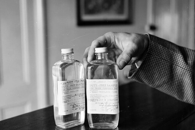 Samples of whisky at Orkney's Highland Park Distillery in 1959.