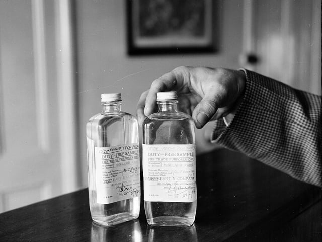 Samples of whisky at Orkney's Highland Park Distillery in 1959.