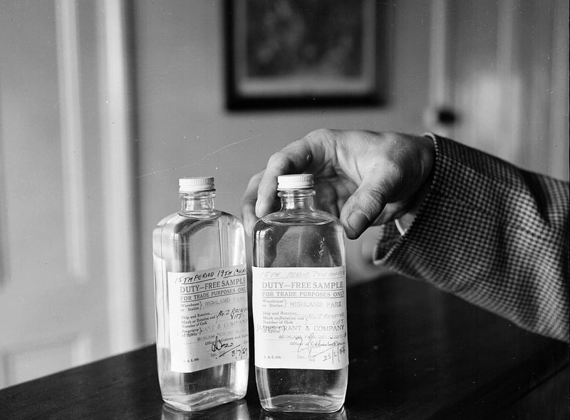 Samples of whisky at Orkney's Highland Park Distillery in 1959.
