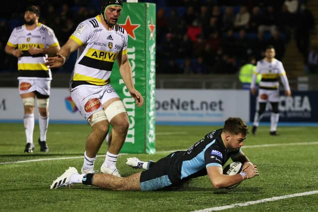 Glasgow Warriors sub Ollie Smith scored two late tries on his Heineken Champions Cup debut.  (Photo by Craig Williamson / SNS Group)