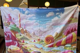 The backdrop from the viral Willy Wonka event in Glasgow, which has raised more than £2,000 at auction for a Palestinian aid charity. Picture: Monorail/PA Wire