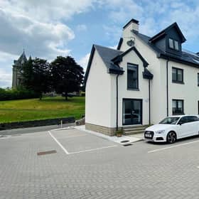 Front of building.