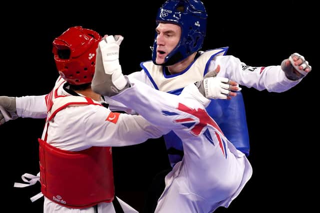 Great Britain's Bradley Sinden (right) in action against Turkey's Hakan Recber during his quarter-final match at the Tokyo 2020 Olympic Games. Picture: Mike Egeton/PA Wire