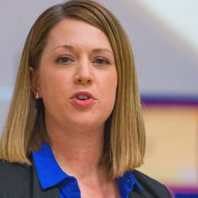 Jenny Gilruth speaking to Auchmuty High School pupils in 2017