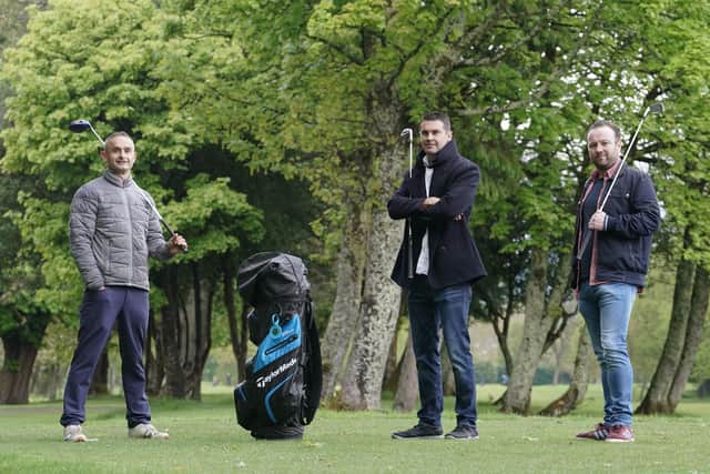 Affordable Golf managing director Mark Taylor and Clickboost co-founders Scott Beveridge and Gordon Campbell, who have joined Affordable Golf's board. Picture: Stewart Attwood