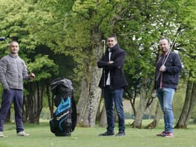 Affordable Golf managing director Mark Taylor and Clickboost co-founders Scott Beveridge and Gordon Campbell, who have joined Affordable Golf's board. Picture: Stewart Attwood