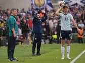 Scotland manager Steve Clarke (centre) waves his arms in frustration during his team's 3-0 UEFA Nations League Group B1 defeat against Republic of Ireland in Dublin on Saturday. (Photo by Charles McQuillan/Getty Images)