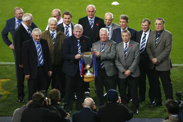 Members of Rangers 1972 Cup Winners' Cup winning squad returned to the scene of their triumph in Barcelona when the Ibrox club played a Champions League group stage match at the Nou Camp in 2007. (Photo by LLUIS GENE/AFP via Getty Images)