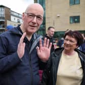 First Minister John Swinney joins candidate for the Hamilton, Larkhall and Stonehouse by-election Katy Loudon during the last weekend of the campaign. Picture: Jeff J Mitchell/Getty Images
