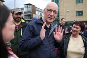 First Minister John Swinney joins candidate for the Hamilton, Larkhall and Stonehouse by-election Katy Loudon during the last weekend of the campaign. Picture: Jeff J Mitchell/Getty Images