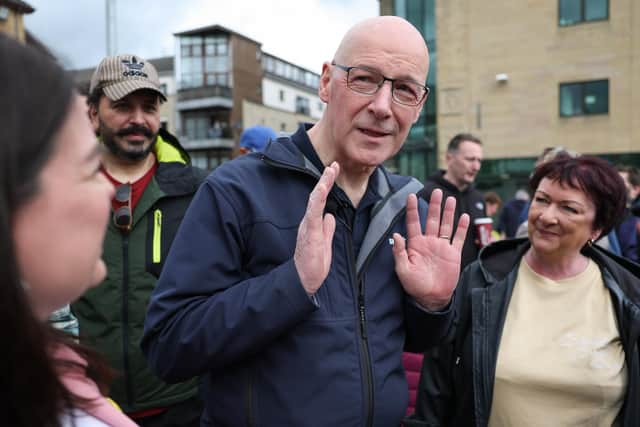 First Minister John Swinney joins candidate for the Hamilton, Larkhall and Stonehouse by-election Katy Loudon during the last weekend of the campaign. Picture: Jeff J Mitchell/Getty Images
