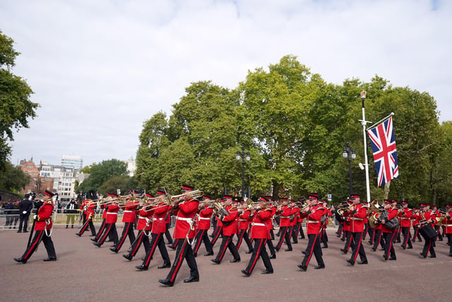 The coffin procession goes down the Mall heading to to Wellington Arch following the State Funeral of Queen Elizabeth II held at Westminster Abbey, London. Picture date: Monday September 19, 2022.