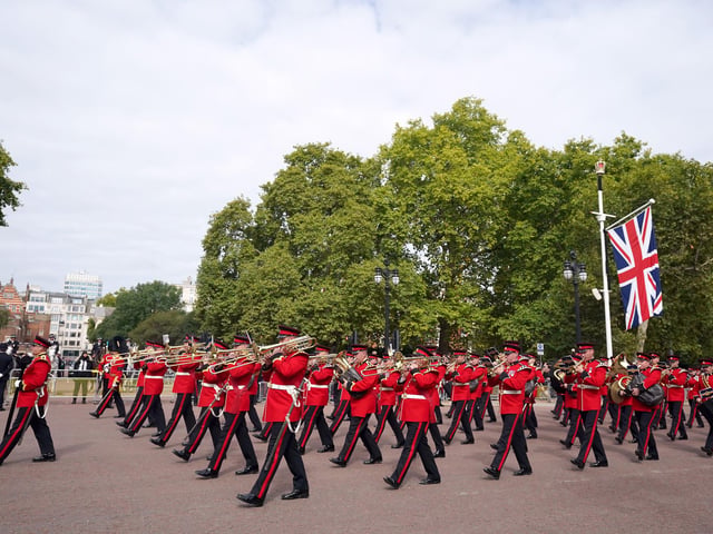 The coffin procession goes down the Mall heading to to Wellington Arch following the State Funeral of Queen Elizabeth II held at Westminster Abbey, London. Picture date: Monday September 19, 2022.