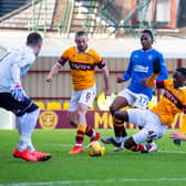 Devante Cole scores to make it 1-0 Motherwell during the Scottish Premiership match against Rangers at Fir Park (Photo by Craig Foy / SNS Group)