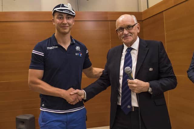 Jamie Ritchie with then Scottish Rugby Union president Rob Flockhart after winning his first Scotland cap against Canada in 2018. (Picture: SNS Group / SRU Gary Hutchison)