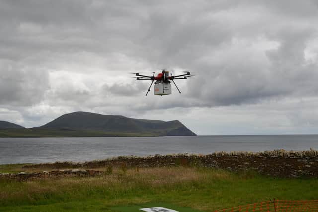 The drones operate between mainland Orkney and Hoy and Graemsby (pic: Skyports)