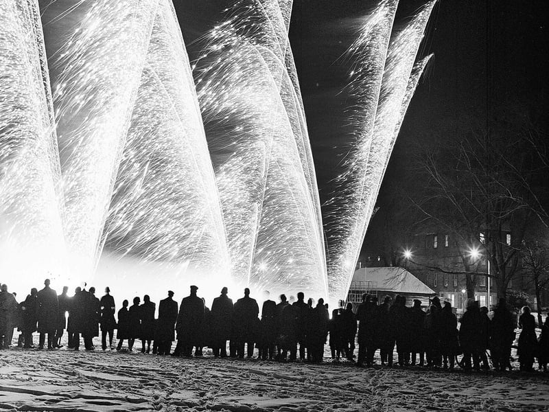 This picture is of a different kind of royal celebration that took place in the Meadows - when crowds watched a fireworks display to mark the birth of Prince Andrew on February 19, 1960.