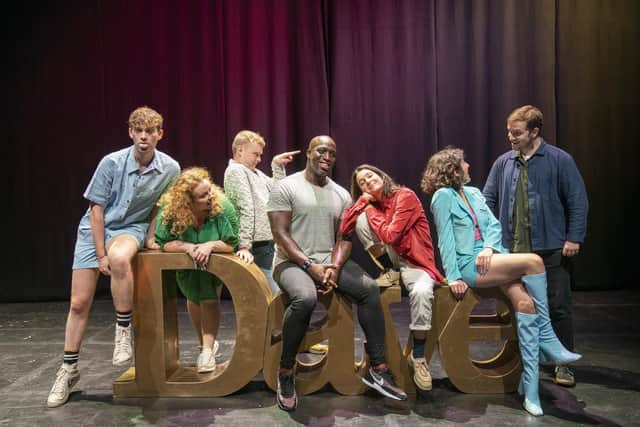 Emmanuel Sonubi (centre) with the other nominees for Best Newcomer Comedy Award at the Dave's Edinburgh Comedy Awards 2022 at the Edinburgh Festival Fringe. From left, Leo Reich, Amy Gledhill, Josh Jones, Emmanuel Sonubi, Lara Ricote, Emily Wilson and Vittorio Angelone. Pic: Jane Barlow/PA