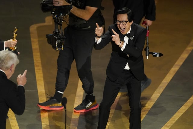 It was a full circle moment for Harrison Ford and Ke Huy Quan who celebrated together on stage at the Oscars, 39 years since a 12-year-old Quan starred alongside the veteran actor in Indiana Jones: Temple of Doom.