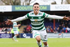 Alexandro Bernabei celebrates scoring his first goal for Celtic in the 2-0 win over Ross County in Dingwall. (Photo by Craig Williamson / SNS Group)