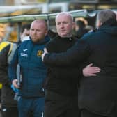 Livingston manager David Martindale (left) has questioned comments made by Celtic manager Ange Postecoglou about his side's artifical pitch. (Photo by Craig Foy / SNS Group)