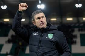 Nick Montgomery takes the acclaim of the Hibs fans after a 2-0 win over Aberdeen at Easter Road.