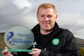 Celtic manager Neil Lennon is presented with the manager of the month award for September (Photo by Craig Williamson / SNS Group)
