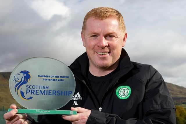 Celtic manager Neil Lennon is presented with the manager of the month award for September (Photo by Craig Williamson / SNS Group)