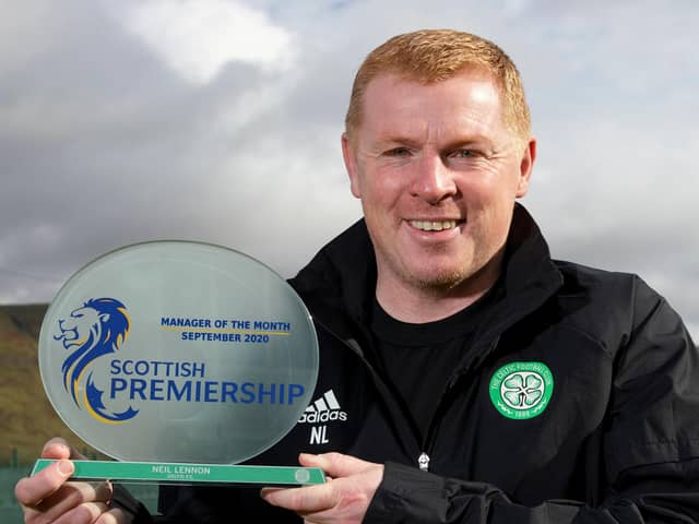 Celtic manager Neil Lennon is presented with the manager of the month award for September (Photo by Craig Williamson / SNS Group)