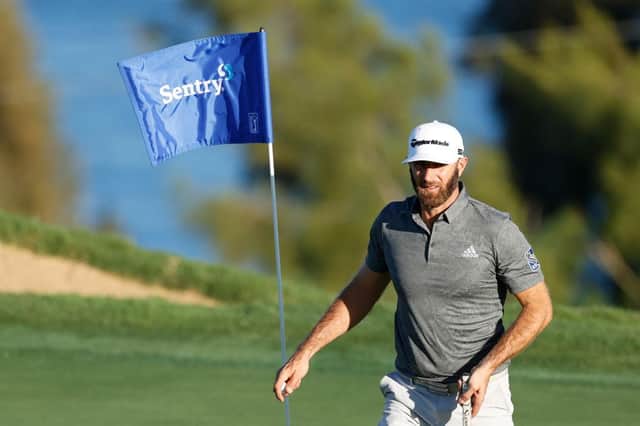 Dustin Johnson during a practice round prior to the Sentry Tournament Of Champions on the Plantation Course at Kapalua Golf Club in Hawaii. Picture: Cliff Hawkins/Getty Images.